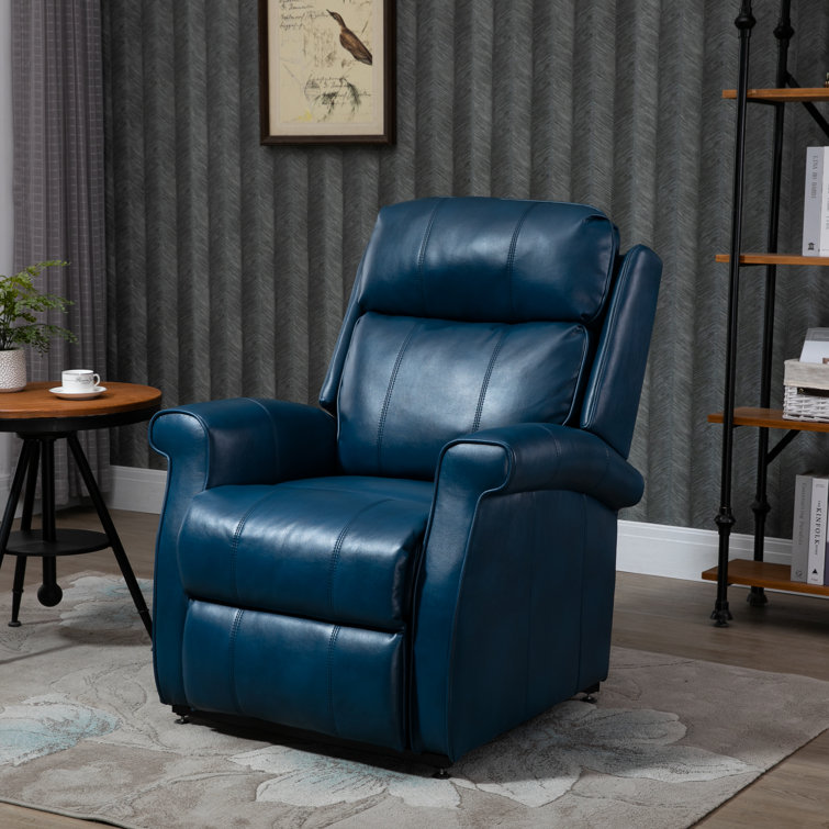 Wayfair blue leather online recliner